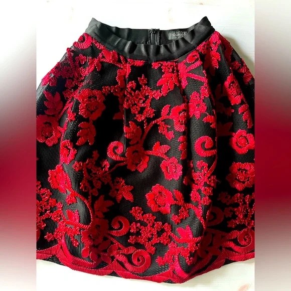 RIBBON embroidered Red Floral Skirt - Picture 10 of 10